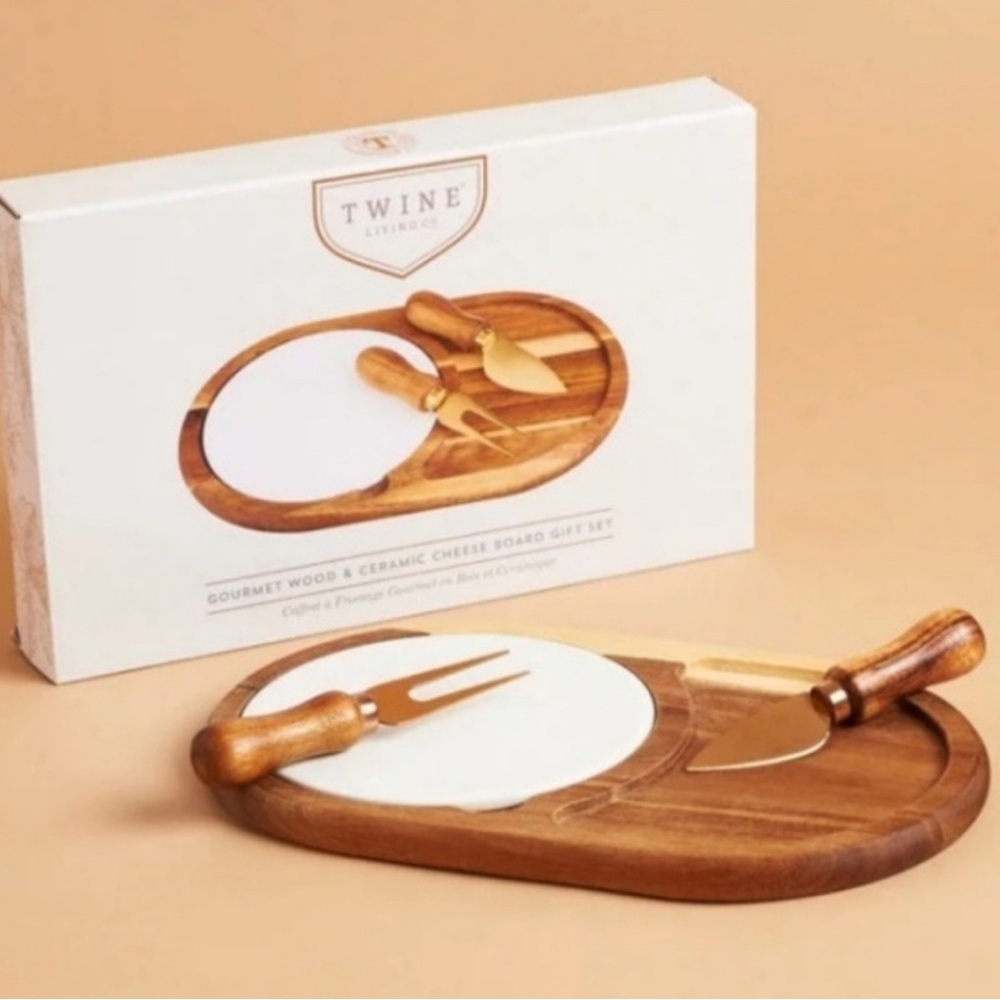 🧀 Twine Living Co. Gourmet Wood & Ceramic Cheese Board Gift Set | New in Box